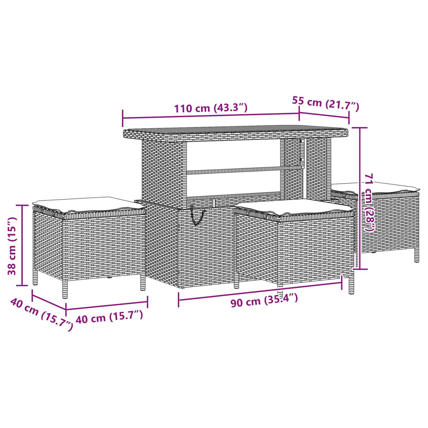 Tuinbankenset 14 pcs Zwart poly rattan is nu te koop bij PeponiXL, paradijselijk wonen!