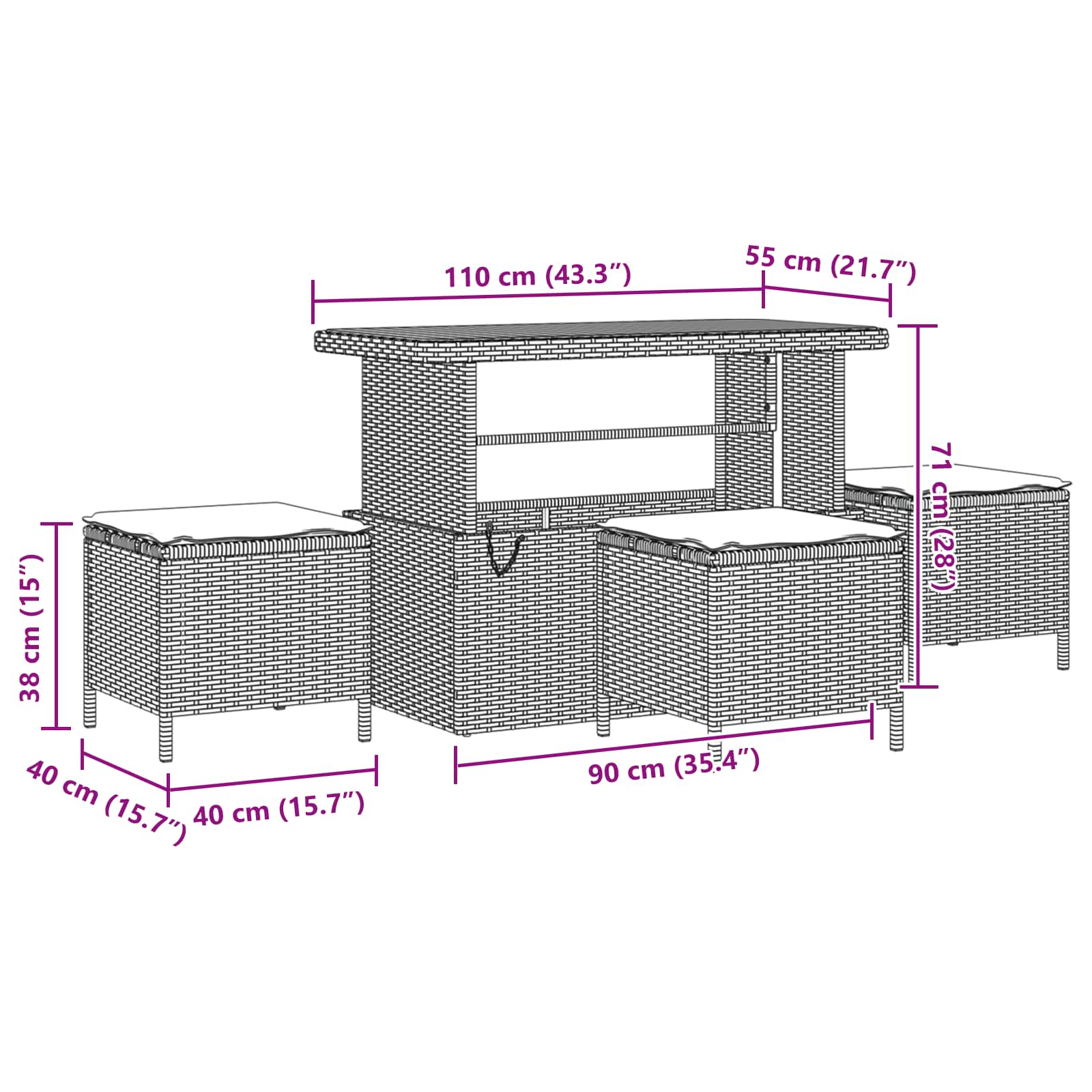 Tuinbankenset 14 pcs Zwart poly rattan is nu te koop bij PeponiXL, paradijselijk wonen!