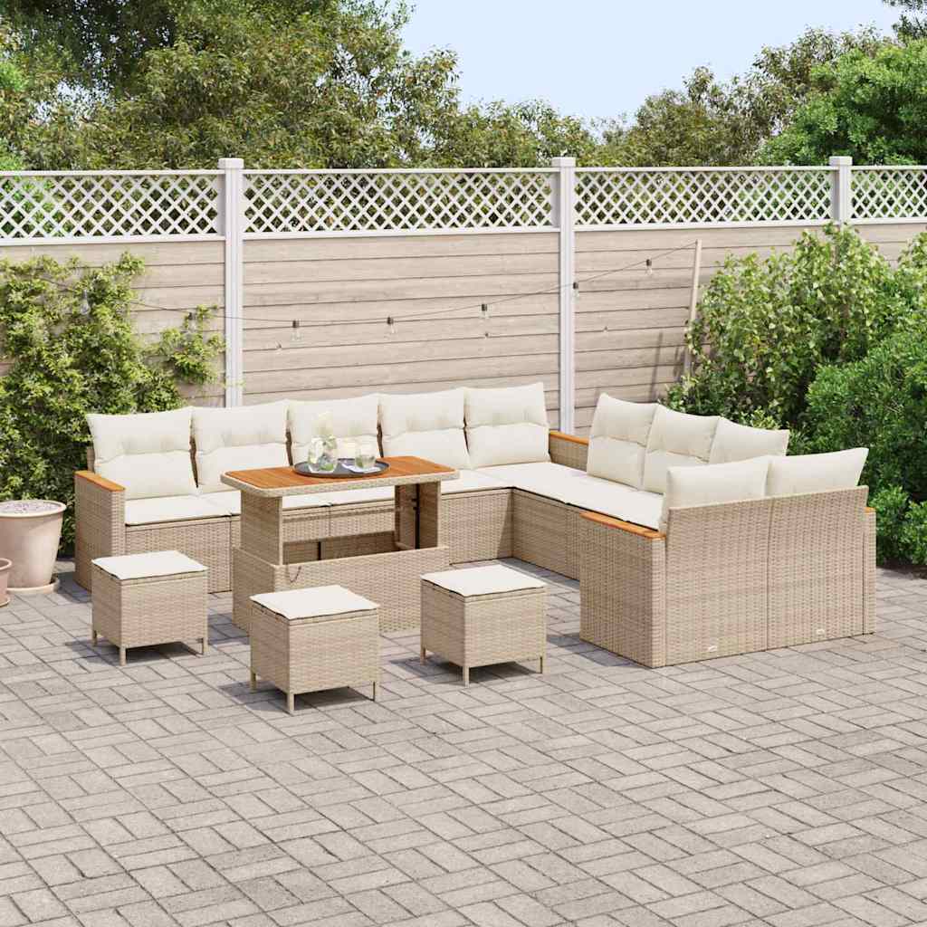 Tuinbankenset 14 pcs Beige poly rattan is nu te koop bij PeponiXL, paradijselijk wonen!