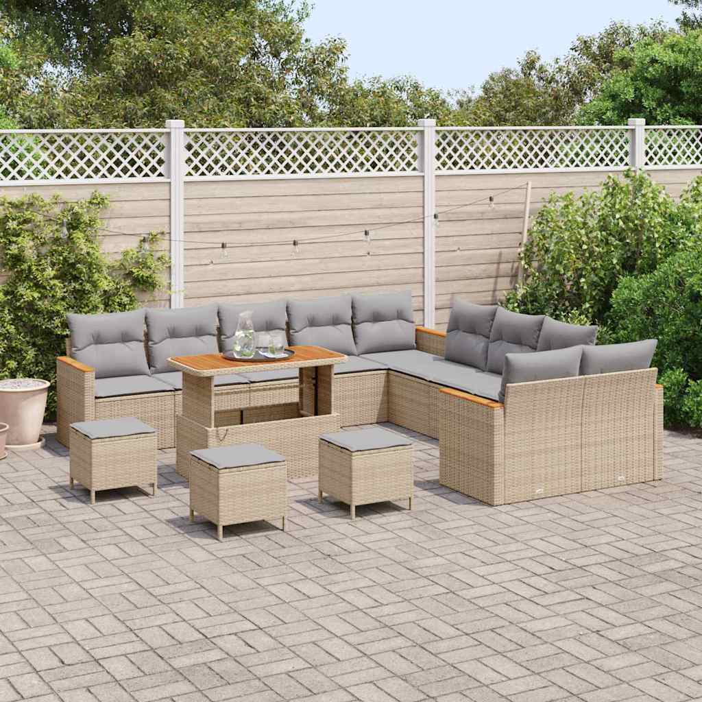 Tuinbankenset 14 pcs Beige poly rattan is nu te koop bij PeponiXL, paradijselijk wonen!