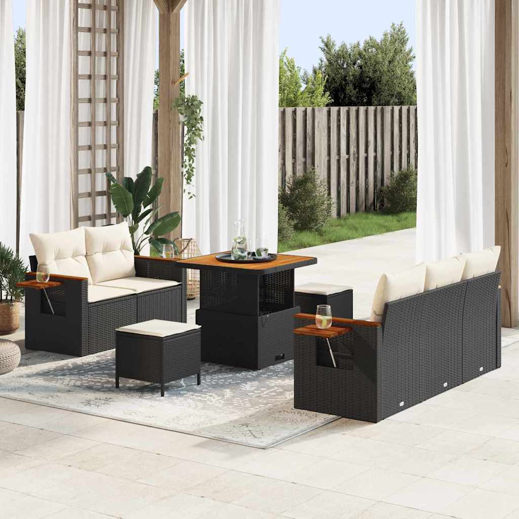 Tuinbankenset met kussen 8 pcs Zwart en Crème is nu te koop bij PeponiXL, paradijselijk wonen!
