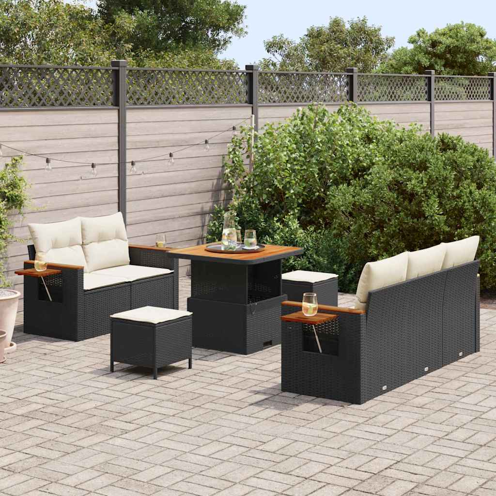 Tuinbankenset met kussen 8 pcs Zwart en Crème is nu te koop bij PeponiXL, paradijselijk wonen!