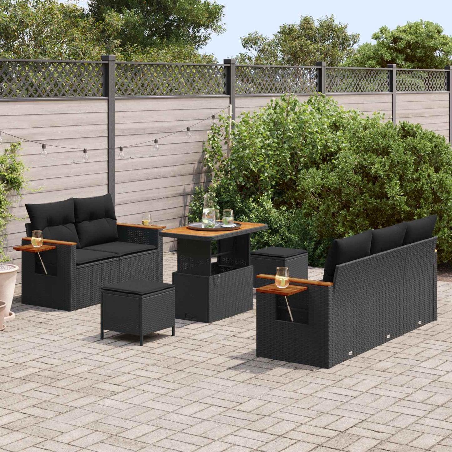 Tuinbankenset 8 pcs Zwart Poly rattan en gepoedercoat staal is nu te koop bij PeponiXL, paradijselijk wonen!