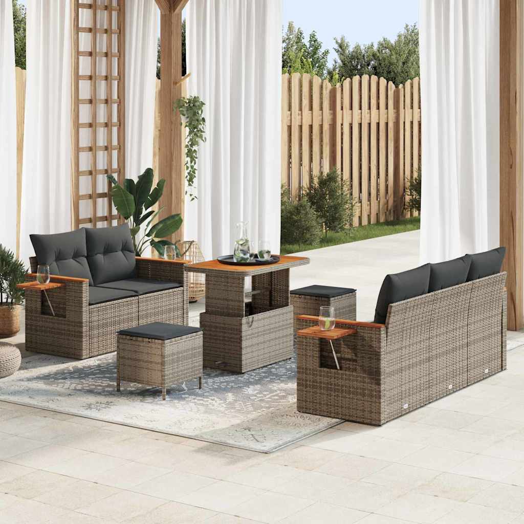Tuinbankenset 8 pcs Grijs Poly rattan en gepoedercoat staal is nu te koop bij PeponiXL, paradijselijk wonen!