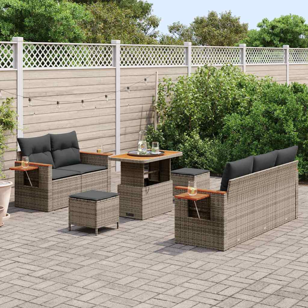 Tuinbankenset 8 pcs Grijs Poly rattan en gepoedercoat staal is nu te koop bij PeponiXL, paradijselijk wonen!
