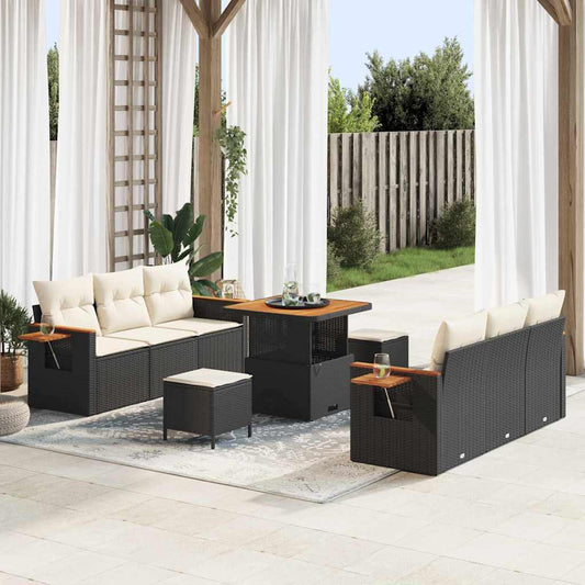 Tuinbankenset met kussen 9 pcs Zwart en Crème is nu te koop bij PeponiXL, paradijselijk wonen!