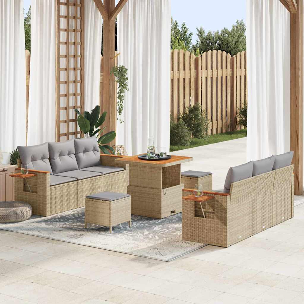Tuinbankenset met kussen 9 pcs Beige en Licht Grijs is nu te koop bij PeponiXL, paradijselijk wonen!