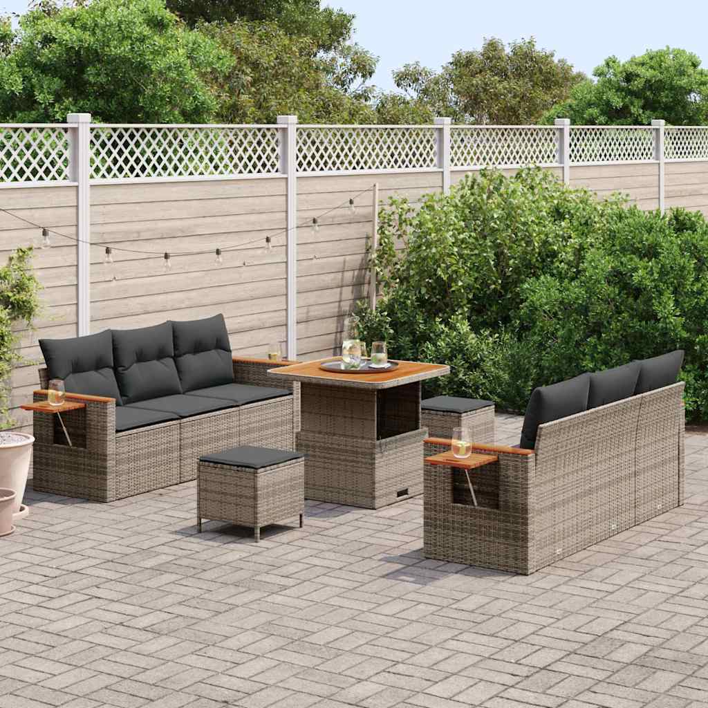 Tuinbankenset 9 pcs Grijs Poly rattan en gepoedercoat staal is nu te koop bij PeponiXL, paradijselijk wonen!