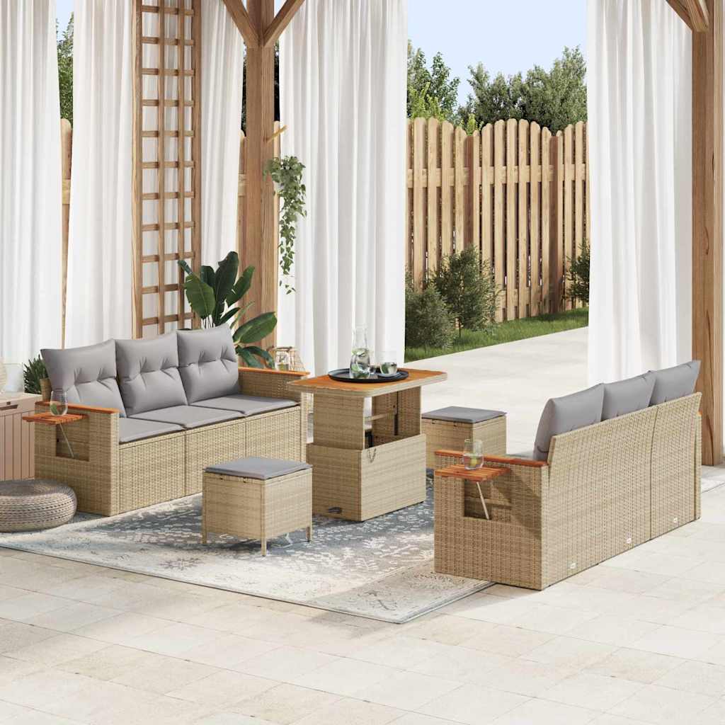 Tuinbankenset met kussen 9 pcs Beige en Licht Grijs is nu te koop bij PeponiXL, paradijselijk wonen!