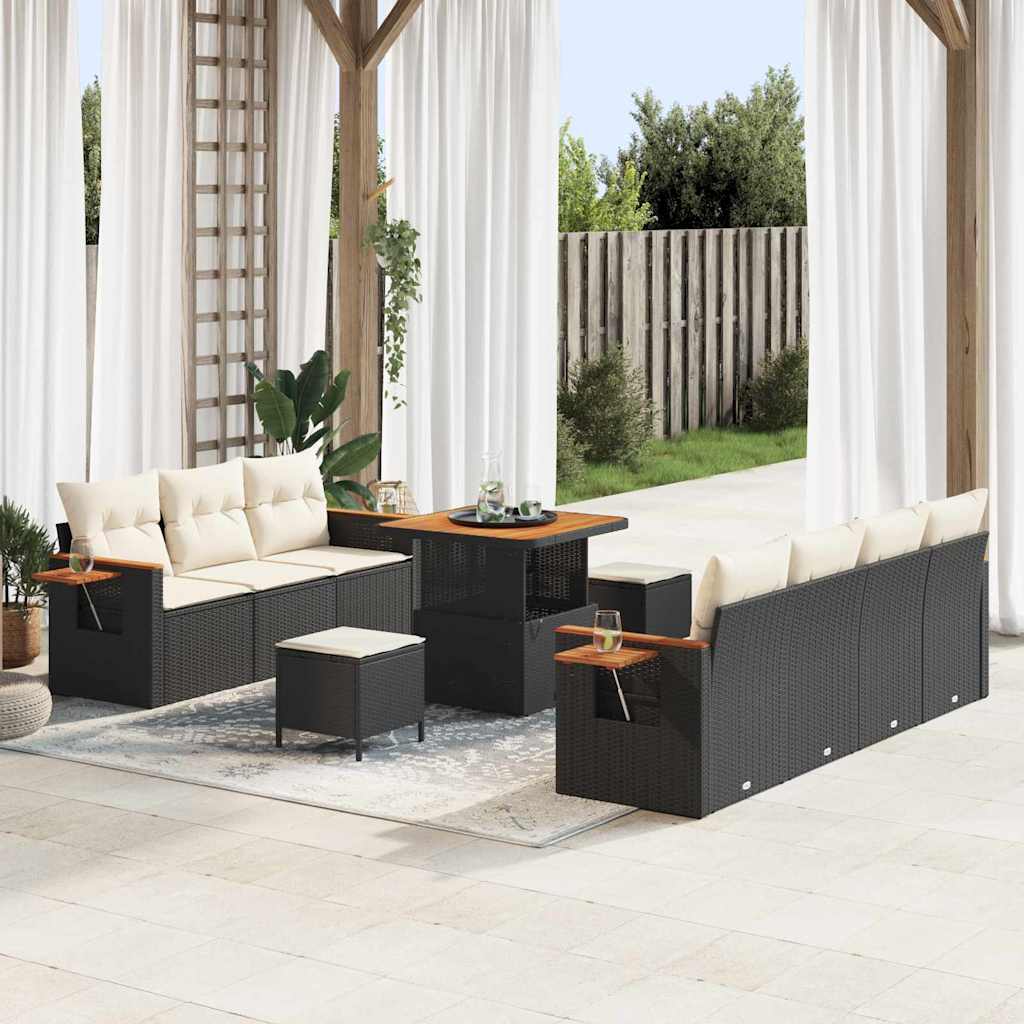 Tuinbankenset met kussen 10 pcs Zwart en Crème is nu te koop bij PeponiXL, paradijselijk wonen!