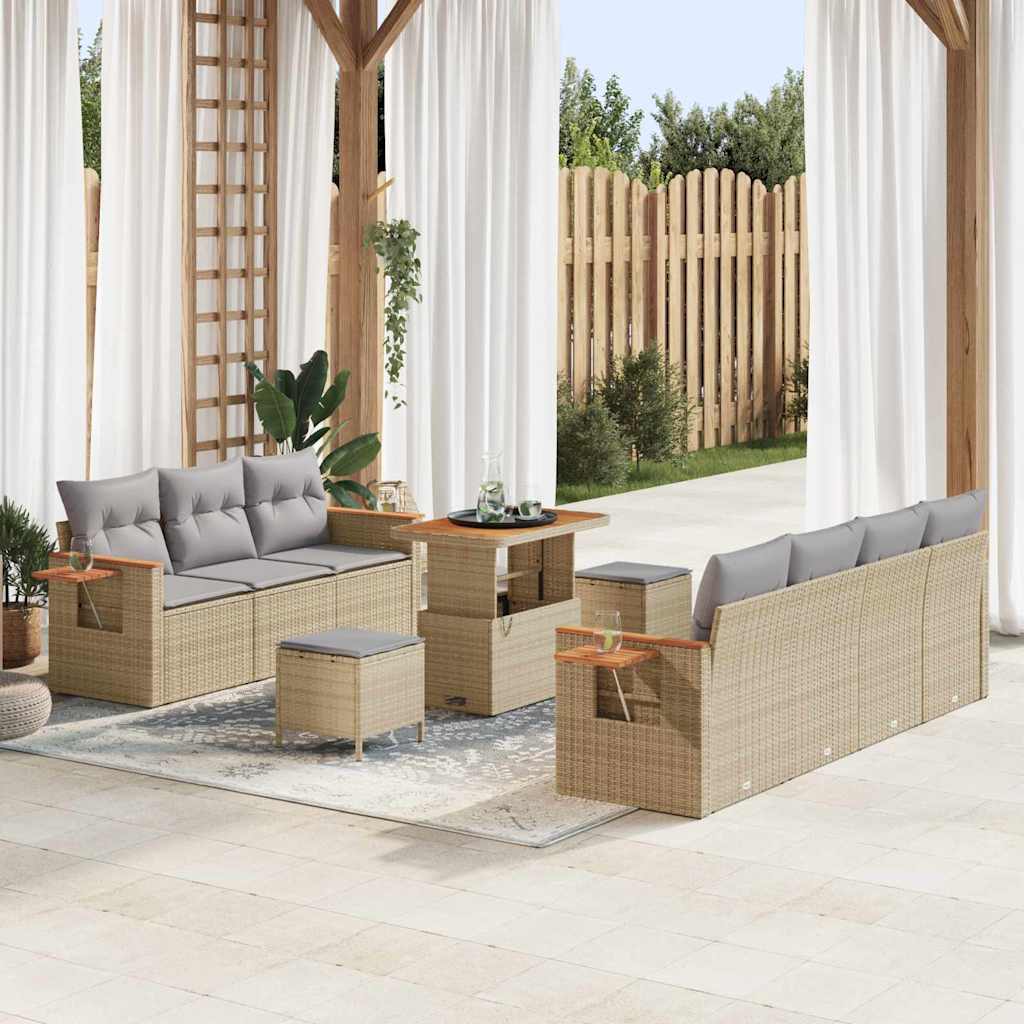 Tuinbankenset met kussen 10 pcs Beige en Licht Grijs is nu te koop bij PeponiXL, paradijselijk wonen!