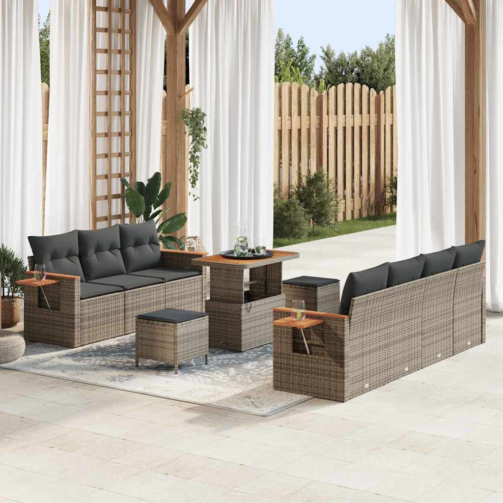 Tuinbankenset 10 pcs Grijs Poly rattan en gepoedercoat staal is nu te koop bij PeponiXL, paradijselijk wonen!