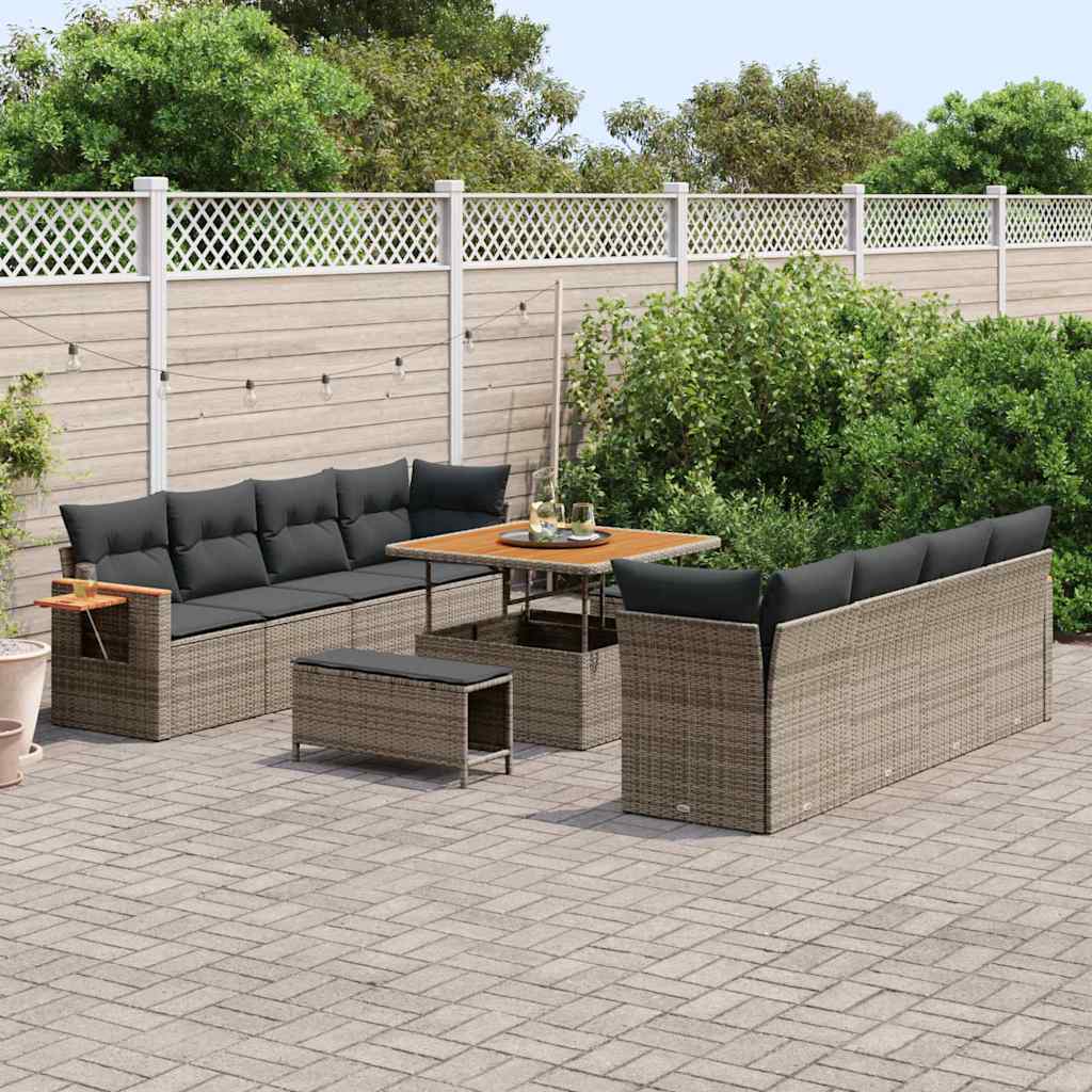Tuinbankenset 11 pcs Grijs Poly rattan en gepoedercoat staal is nu te koop bij PeponiXL, paradijselijk wonen!