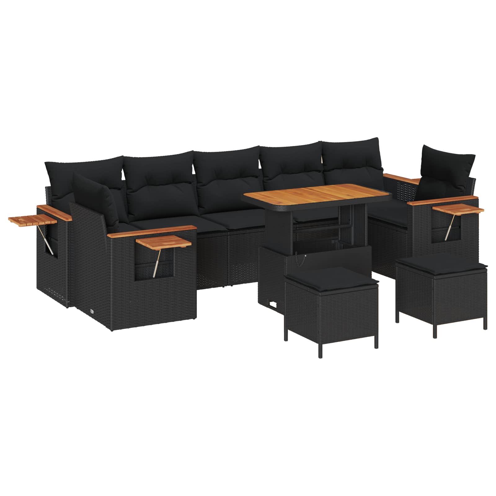 Tuinbankenset 10 pcs Zwart Poly rattan en gepoedercoat staal is nu te koop bij PeponiXL, paradijselijk wonen!