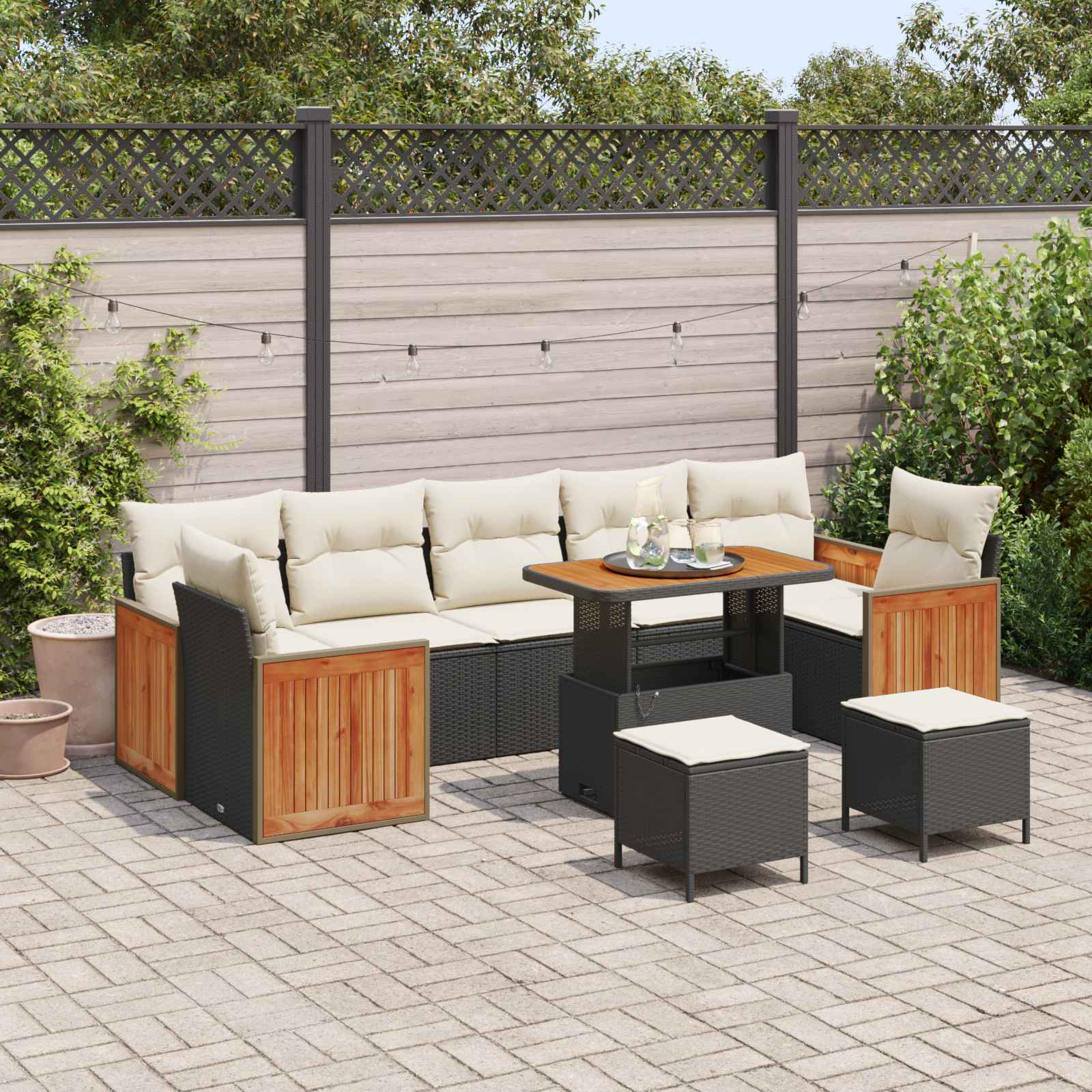 Tuinbankenset met kussen 10 pcs Zwart en Crème is nu te koop bij PeponiXL, paradijselijk wonen!