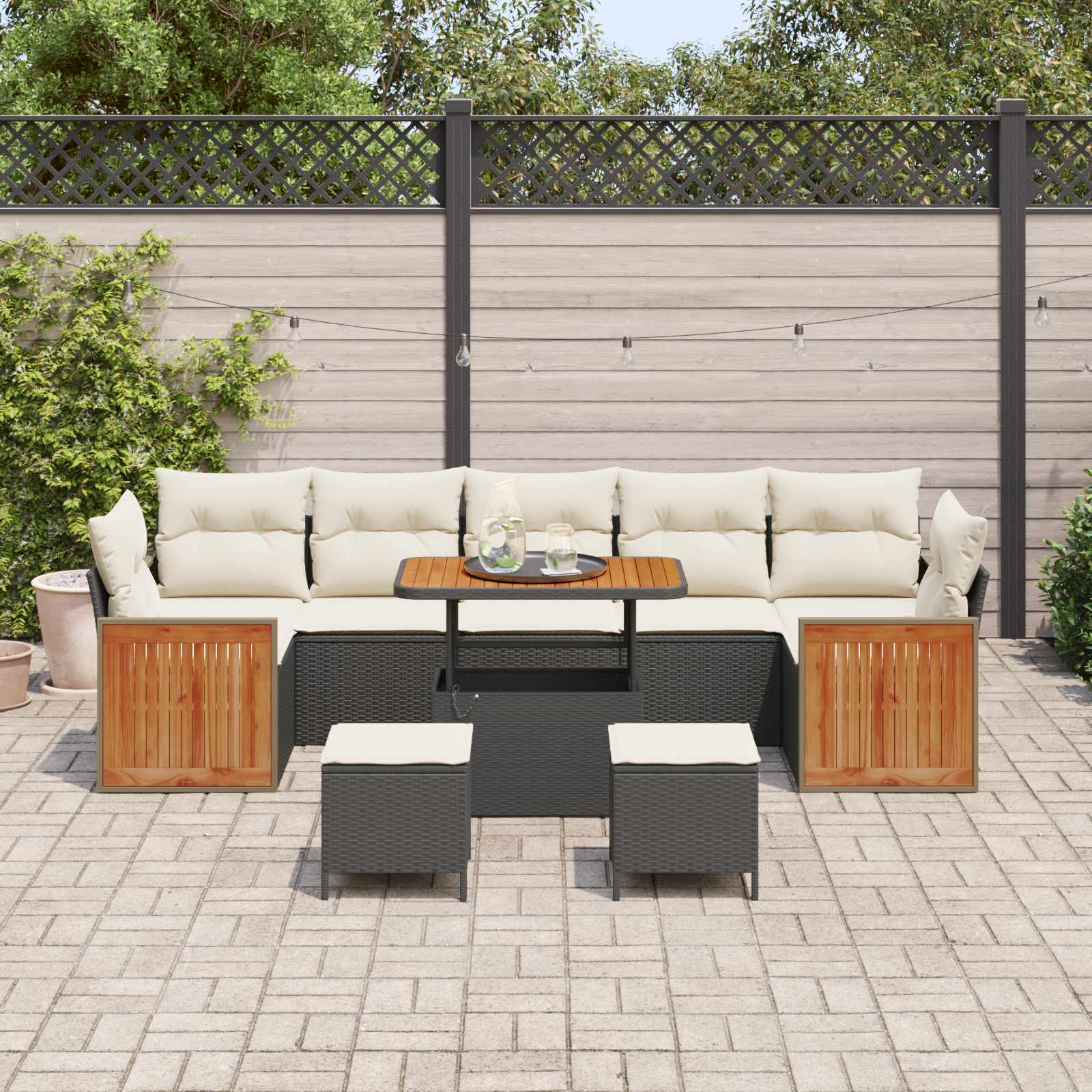 Tuinbankenset met kussen 10 pcs Zwart en Crème is nu te koop bij PeponiXL, paradijselijk wonen!