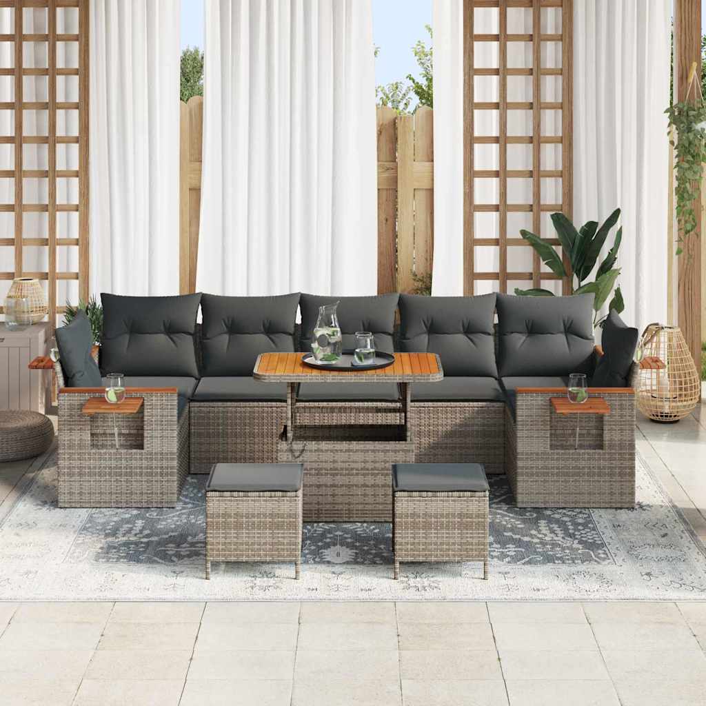 Tuinbankenset 10 pcs Grijs Poly rattan en gepoedercoat staal is nu te koop bij PeponiXL, paradijselijk wonen!
