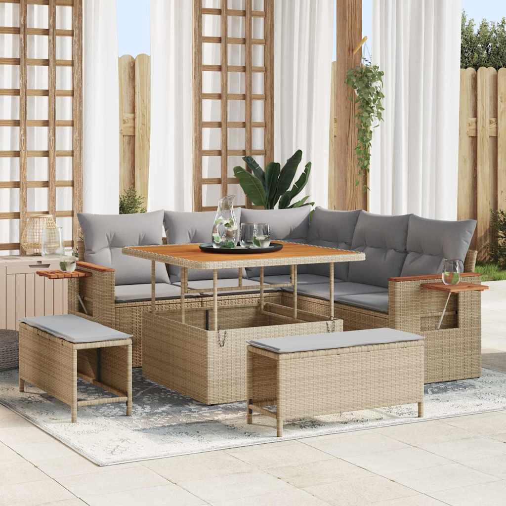 Tuinbankenset met kussen 8 pcs Beige en Licht Grijs is nu te koop bij PeponiXL, paradijselijk wonen!