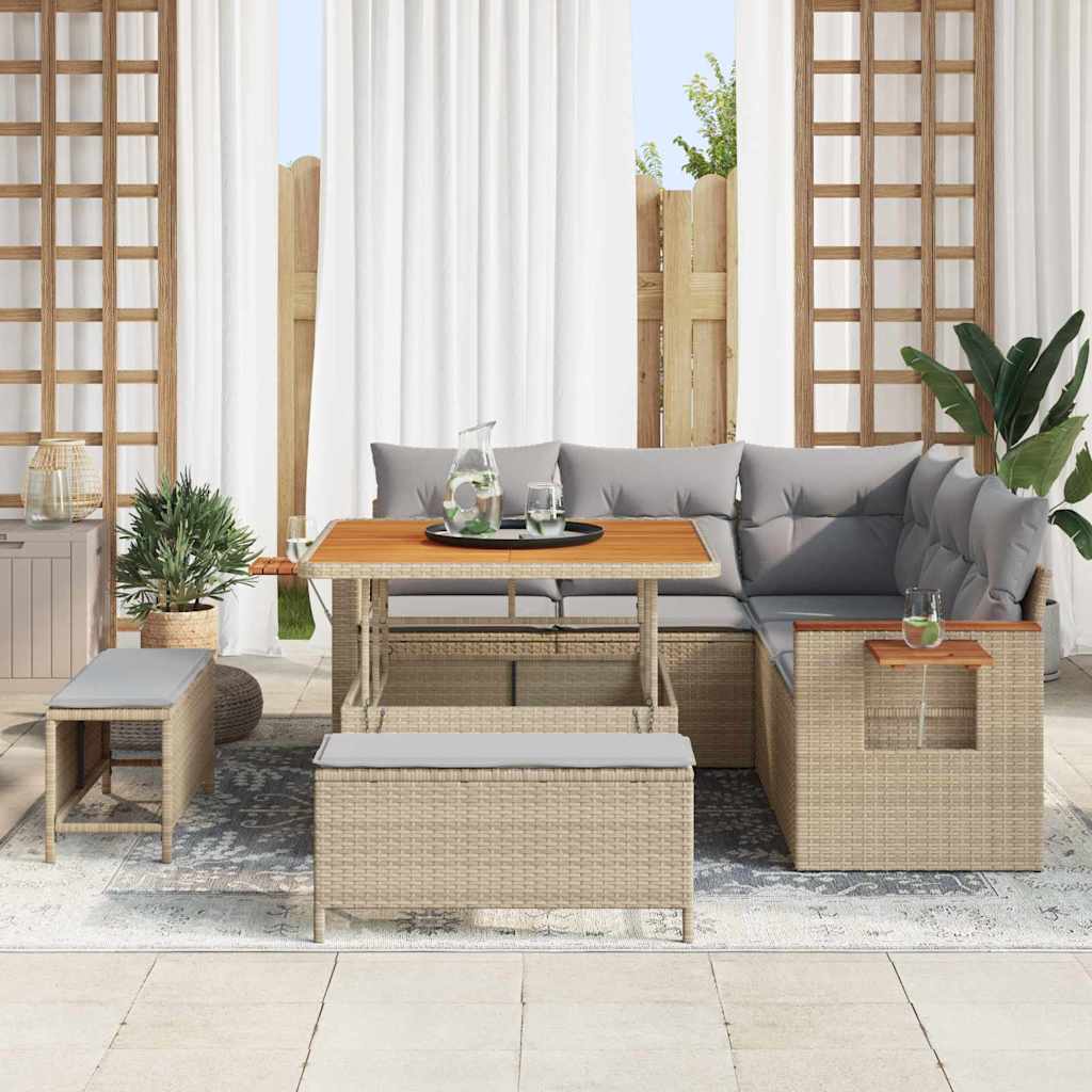 Tuinbankenset met kussen 8 pcs Beige en Licht Grijs is nu te koop bij PeponiXL, paradijselijk wonen!