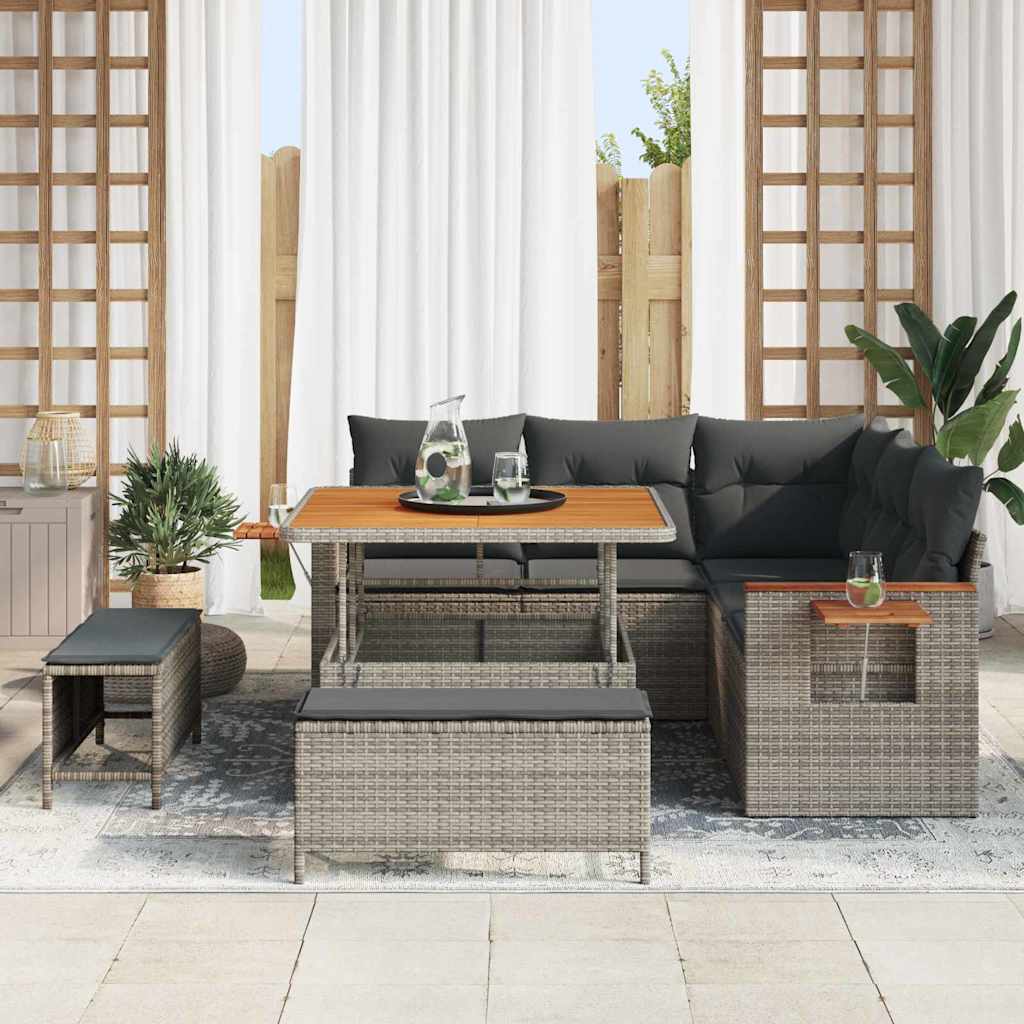 Tuinbankenset 8 pcs Grijs Poly rattan en gepoedercoat staal is nu te koop bij PeponiXL, paradijselijk wonen!