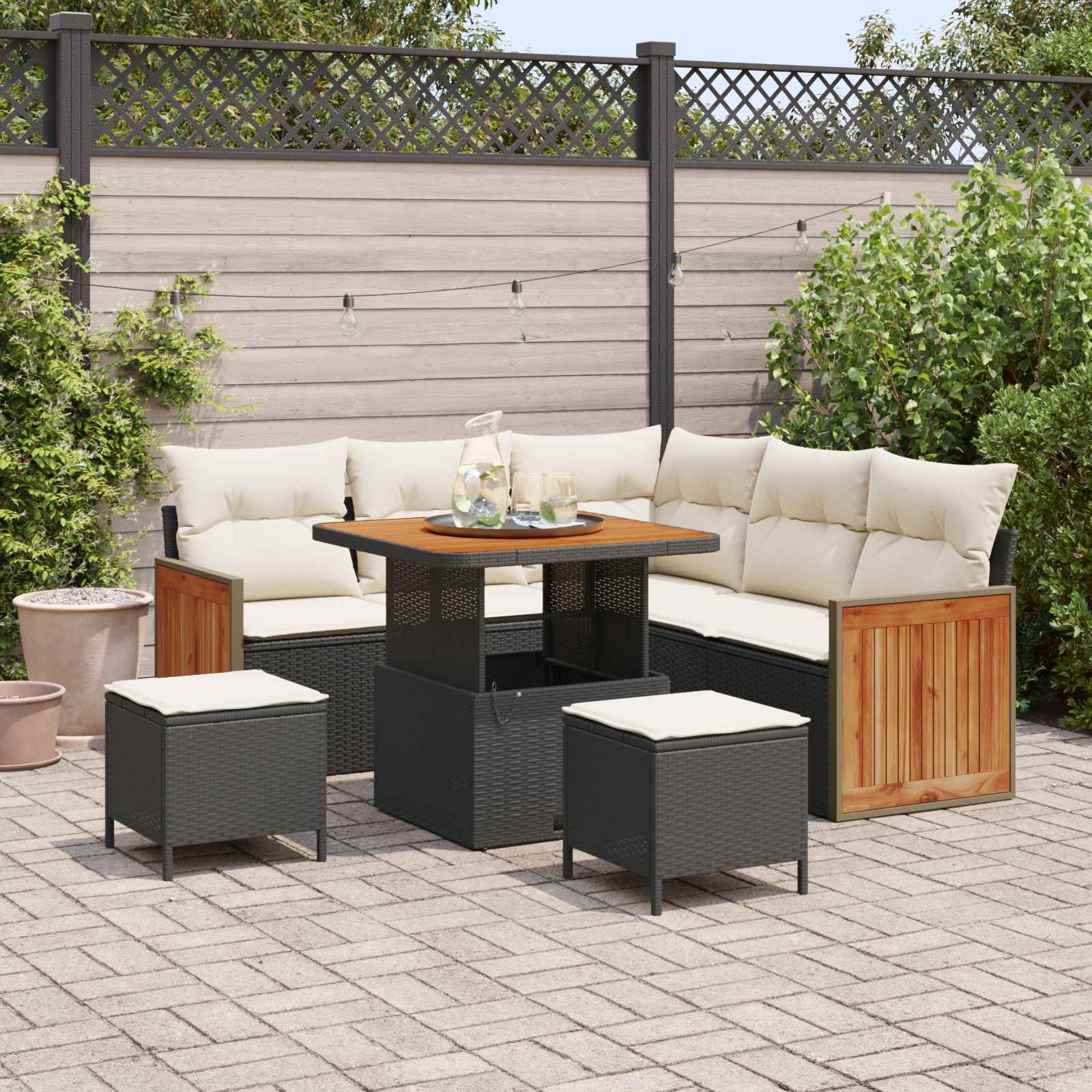 Tuinbankenset met kussen 8 pcs Zwart en Crème is nu te koop bij PeponiXL, paradijselijk wonen!