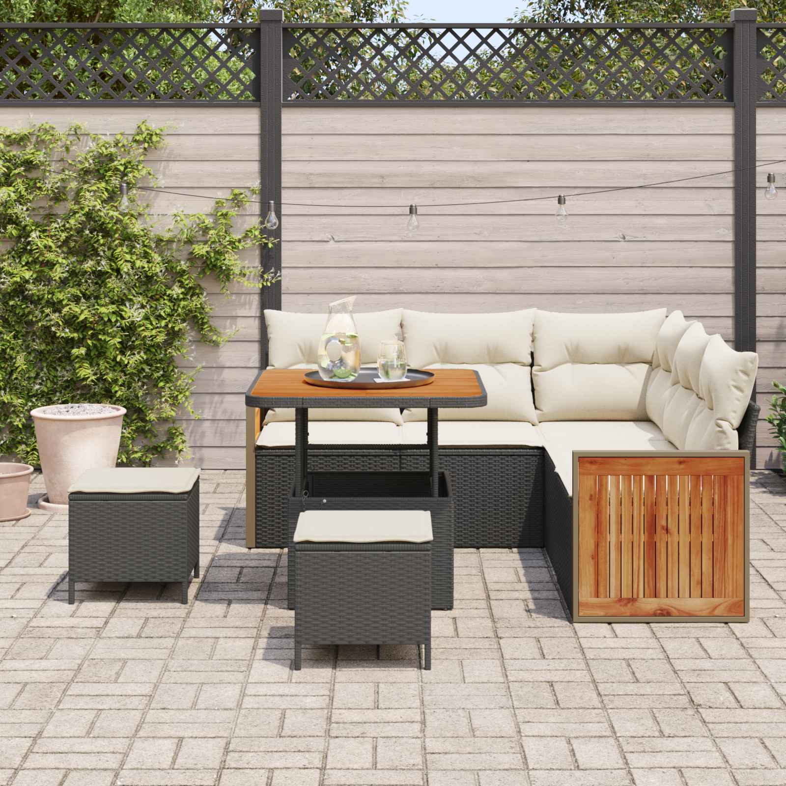 Tuinbankenset met kussen 8 pcs Zwart en Crème is nu te koop bij PeponiXL, paradijselijk wonen!