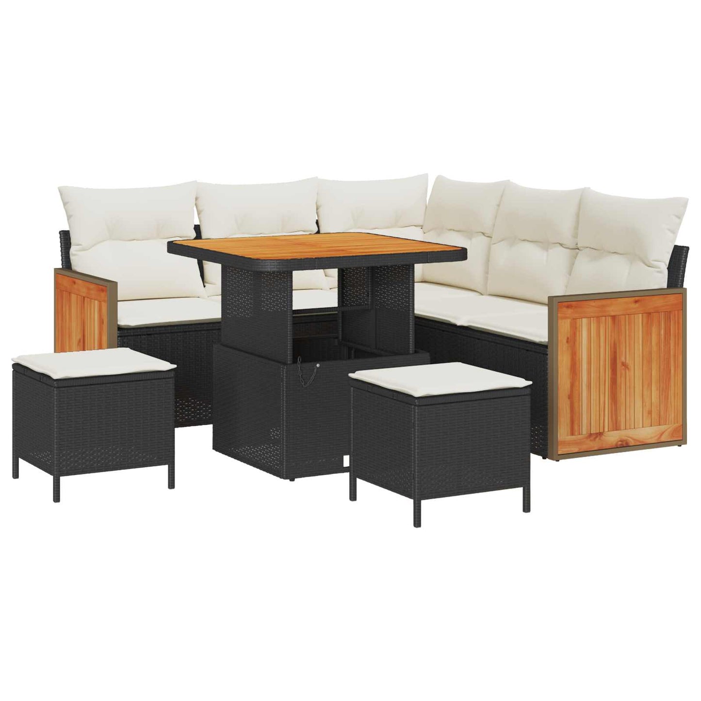 Tuinbankenset met kussen 8 pcs Zwart en Crème is nu te koop bij PeponiXL, paradijselijk wonen!