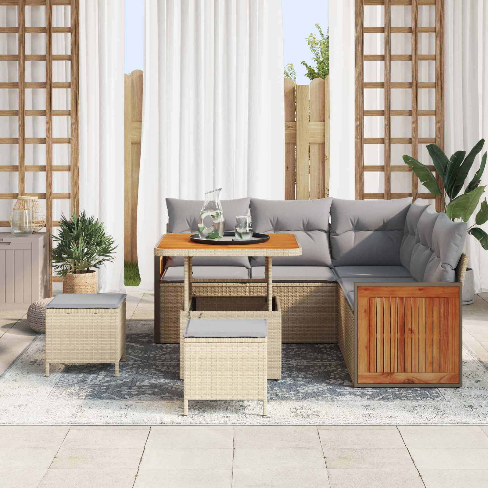Tuinbankenset met kussen 8 pcs Beige en Licht Grijs is nu te koop bij PeponiXL, paradijselijk wonen!