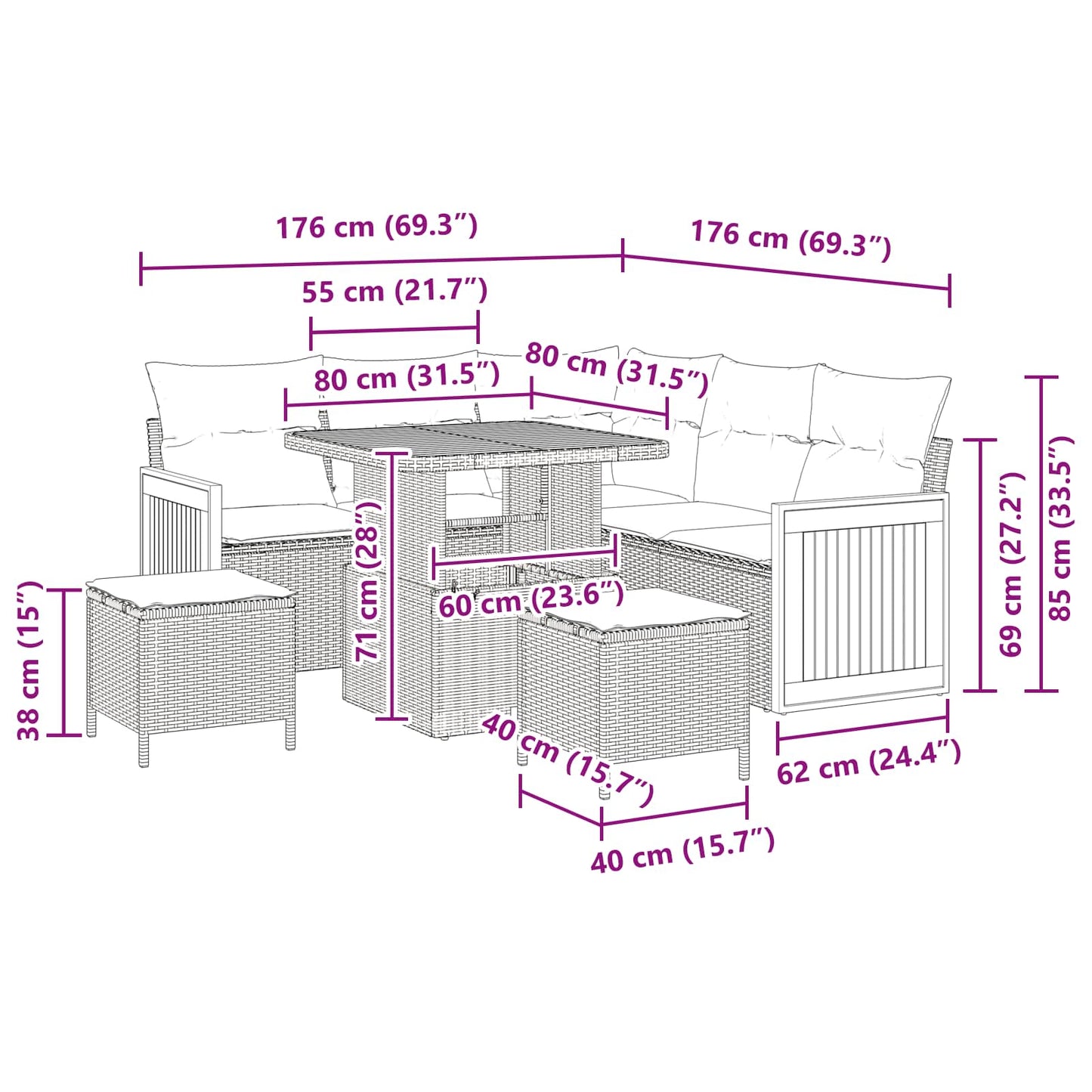 Tuinbankenset met kussen 8 pcs Beige en Licht Grijs is nu te koop bij PeponiXL, paradijselijk wonen!