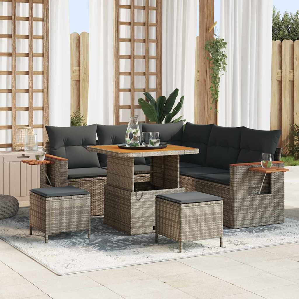 Tuinbankenset 8 pcs Grijs Poly rattan en gepoedercoat staal is nu te koop bij PeponiXL, paradijselijk wonen!