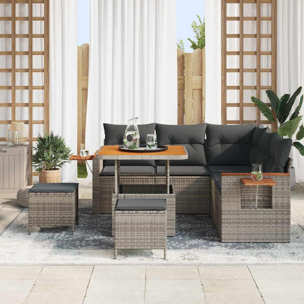 Tuinbankenset 8 pcs Grijs Poly rattan en gepoedercoat staal is nu te koop bij PeponiXL, paradijselijk wonen!