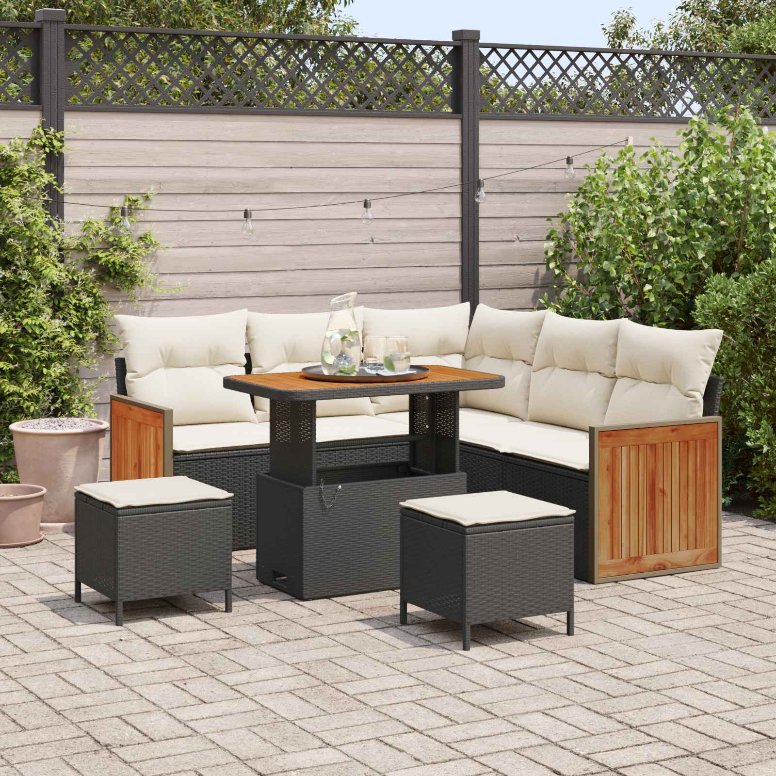 Tuinbankenset met kussen 8 pcs Zwart en Crème is nu te koop bij PeponiXL, paradijselijk wonen!