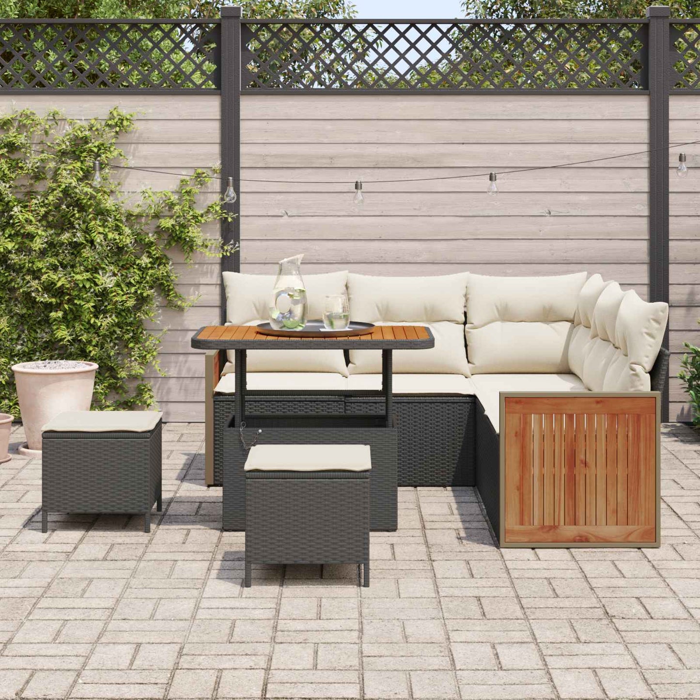 Tuinbankenset met kussen 8 pcs Zwart en Crème is nu te koop bij PeponiXL, paradijselijk wonen!
