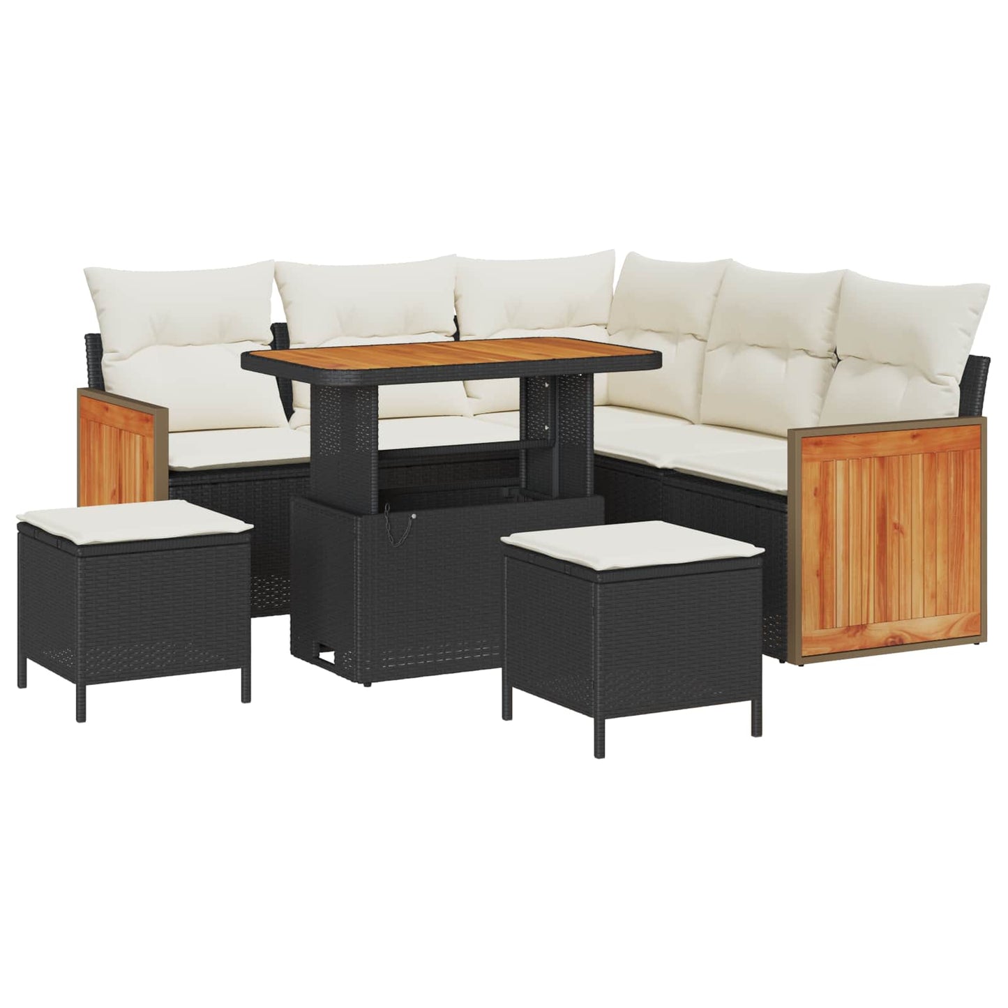 Tuinbankenset met kussen 8 pcs Zwart en Crème is nu te koop bij PeponiXL, paradijselijk wonen!