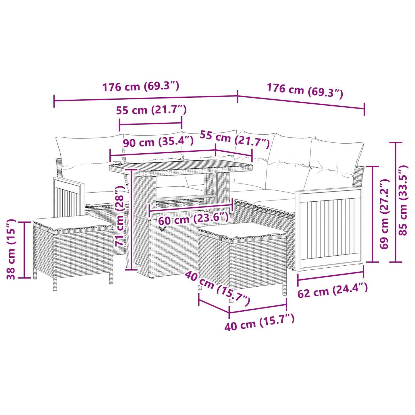 Tuinbankenset met kussen 8 pcs Zwart en Crème is nu te koop bij PeponiXL, paradijselijk wonen!