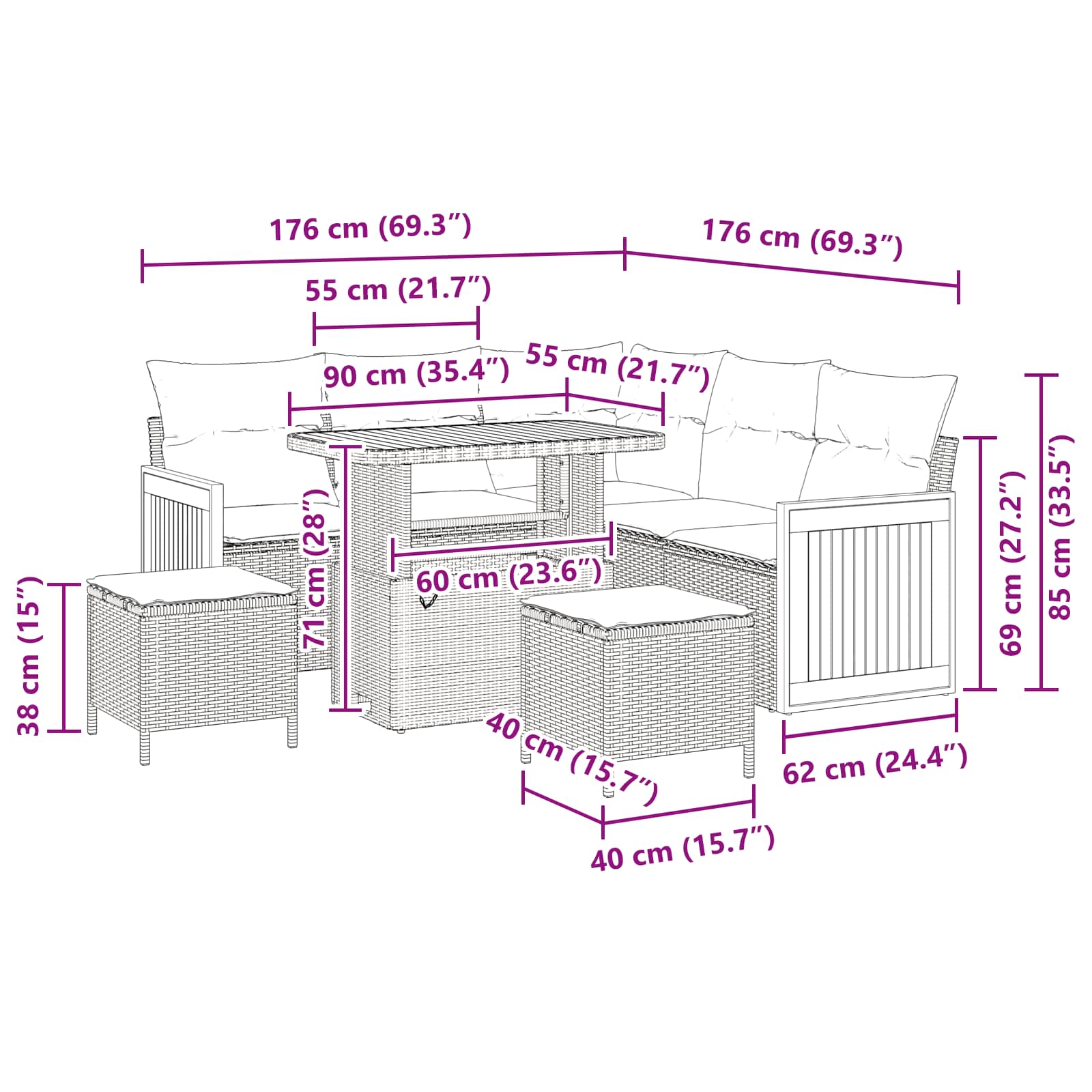 Tuinbankenset met kussen 8 pcs Zwart en Crème is nu te koop bij PeponiXL, paradijselijk wonen!