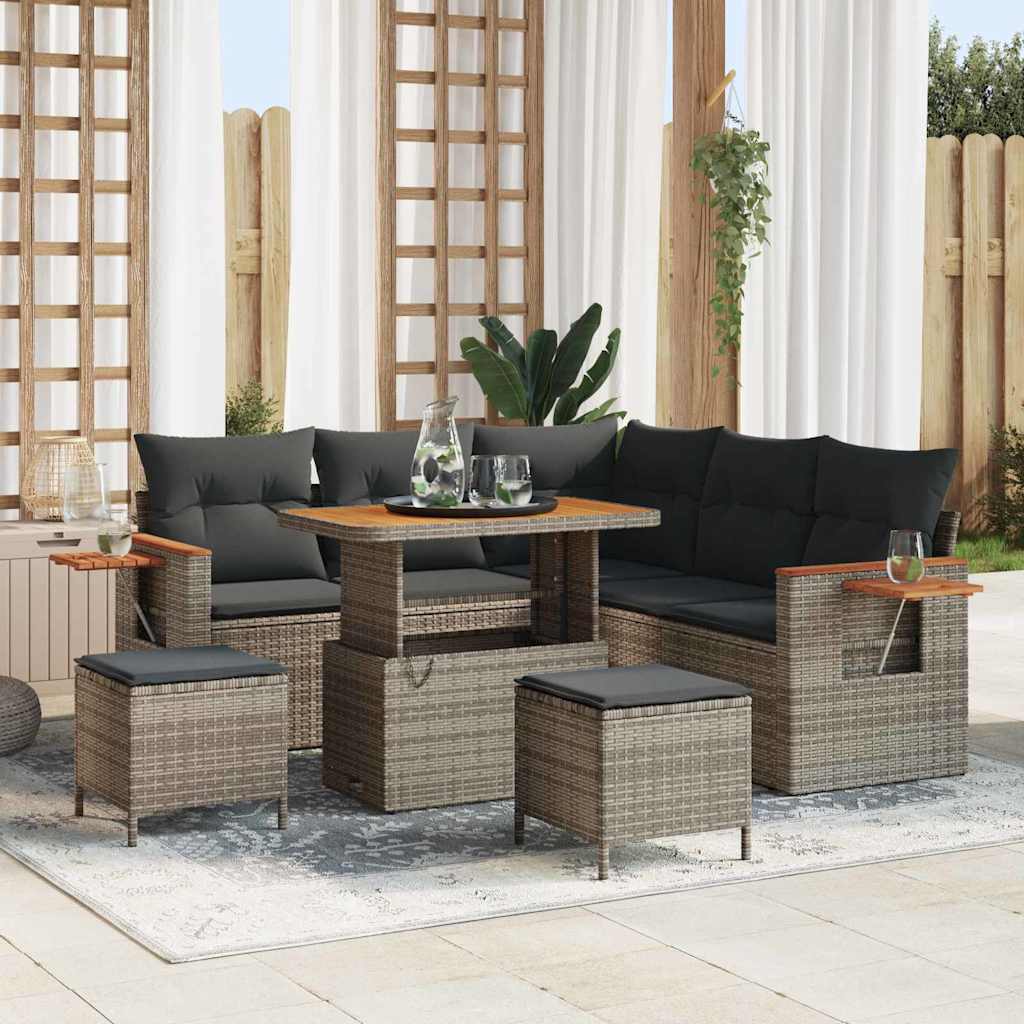 Tuinbankenset 8 pcs Grijs Poly rattan en gepoedercoat staal is nu te koop bij PeponiXL, paradijselijk wonen!