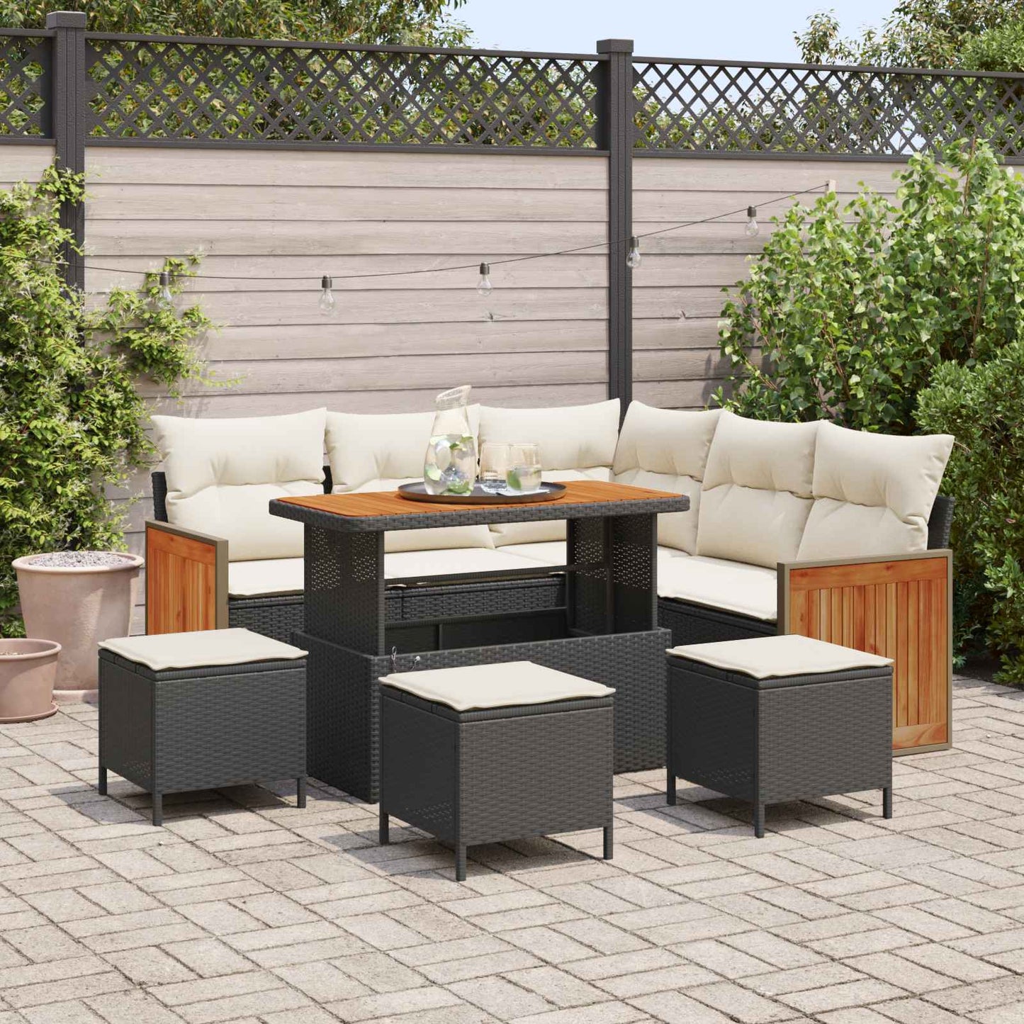 Tuinbankenset met kussen 9 pcs Zwart en Crème is nu te koop bij PeponiXL, paradijselijk wonen!