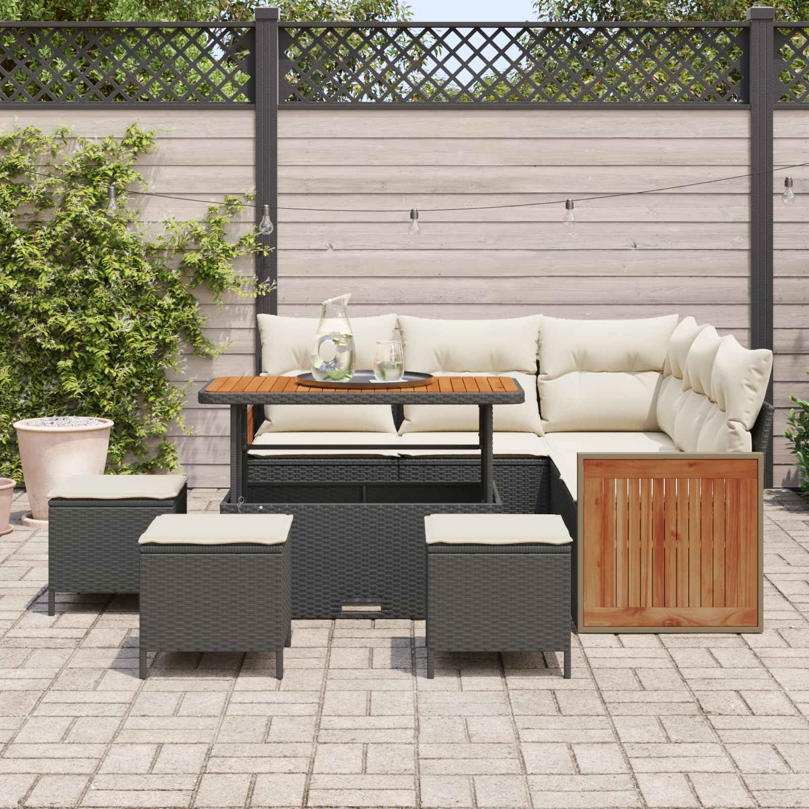 Tuinbankenset met kussen 9 pcs Zwart en Crème is nu te koop bij PeponiXL, paradijselijk wonen!