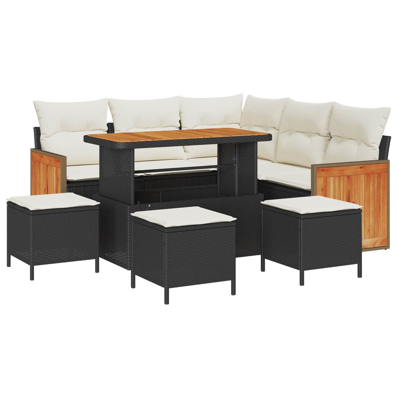 Tuinbankenset met kussen 9 pcs Zwart en Crème is nu te koop bij PeponiXL, paradijselijk wonen!