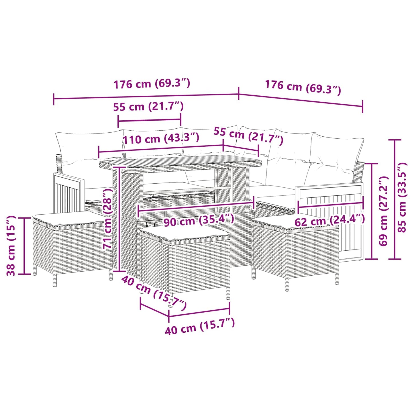 Tuinbankenset met kussen 9 pcs Zwart en Crème is nu te koop bij PeponiXL, paradijselijk wonen!