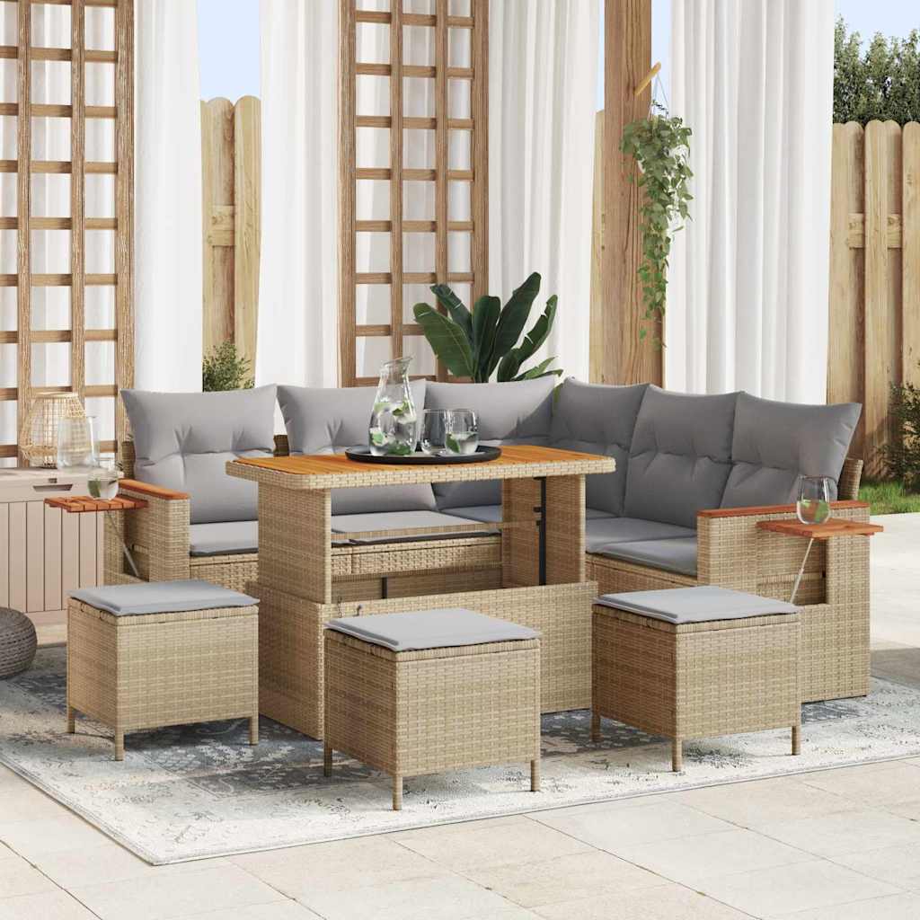 Tuinbankenset met kussen 9 pcs Beige en Licht Grijs is nu te koop bij PeponiXL, paradijselijk wonen!