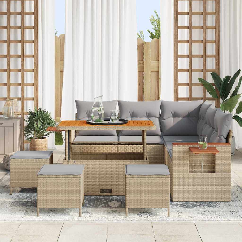 Tuinbankenset met kussen 9 pcs Beige en Licht Grijs is nu te koop bij PeponiXL, paradijselijk wonen!