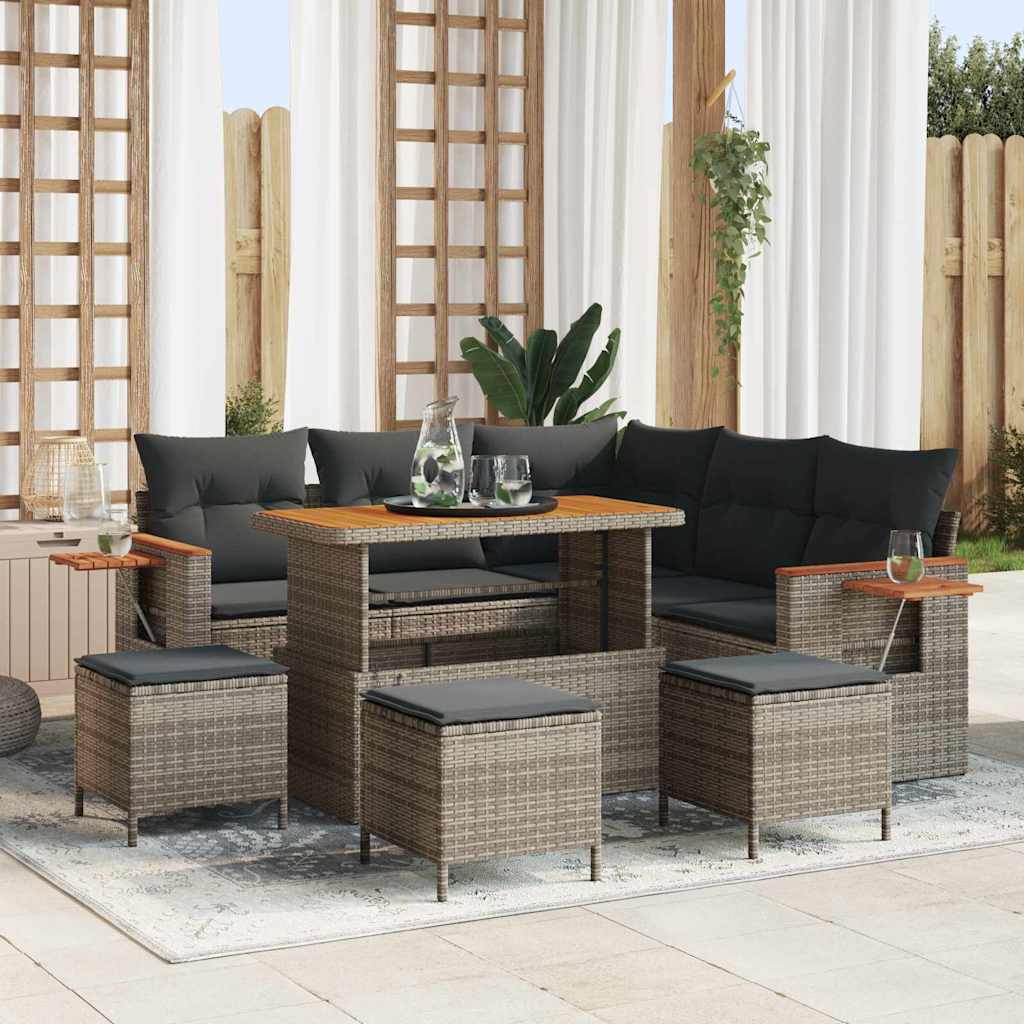 Tuinbankenset 9 pcs Grijs Poly rattan en gepoedercoat staal is nu te koop bij PeponiXL, paradijselijk wonen!