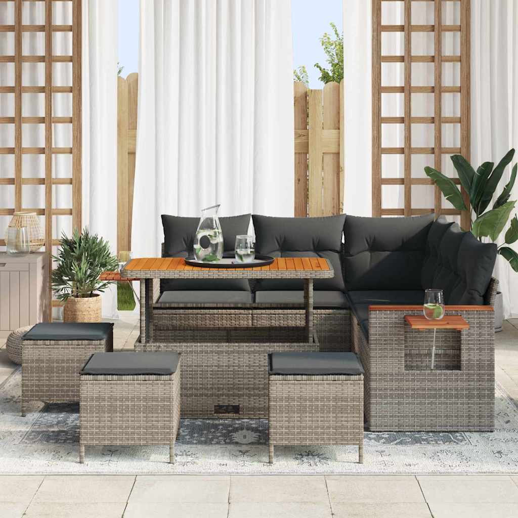 Tuinbankenset 9 pcs Grijs Poly rattan en gepoedercoat staal is nu te koop bij PeponiXL, paradijselijk wonen!