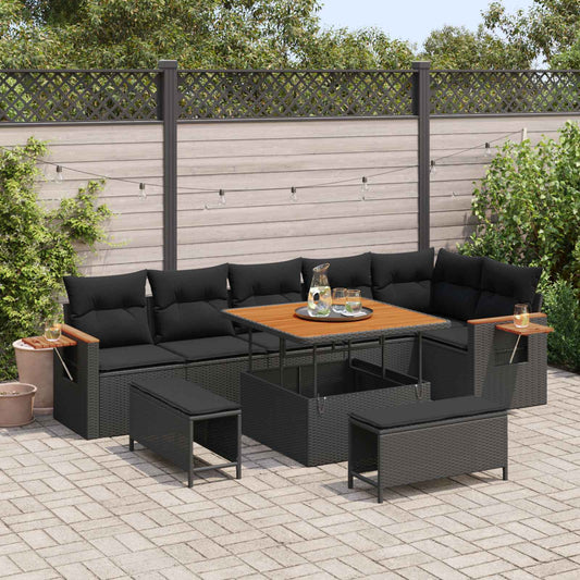 Tuinbankenset 9 pcs Zwart Poly rattan en gepoedercoat staal is nu te koop bij PeponiXL, paradijselijk wonen!