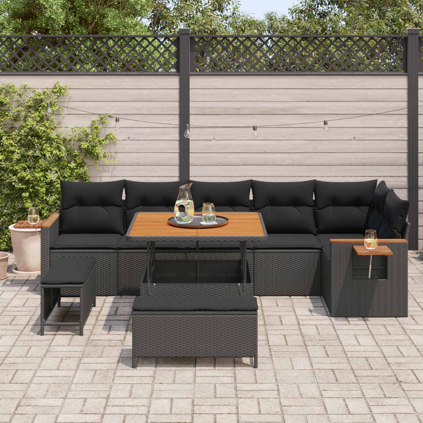 Tuinbankenset 9 pcs Zwart Poly rattan en gepoedercoat staal is nu te koop bij PeponiXL, paradijselijk wonen!