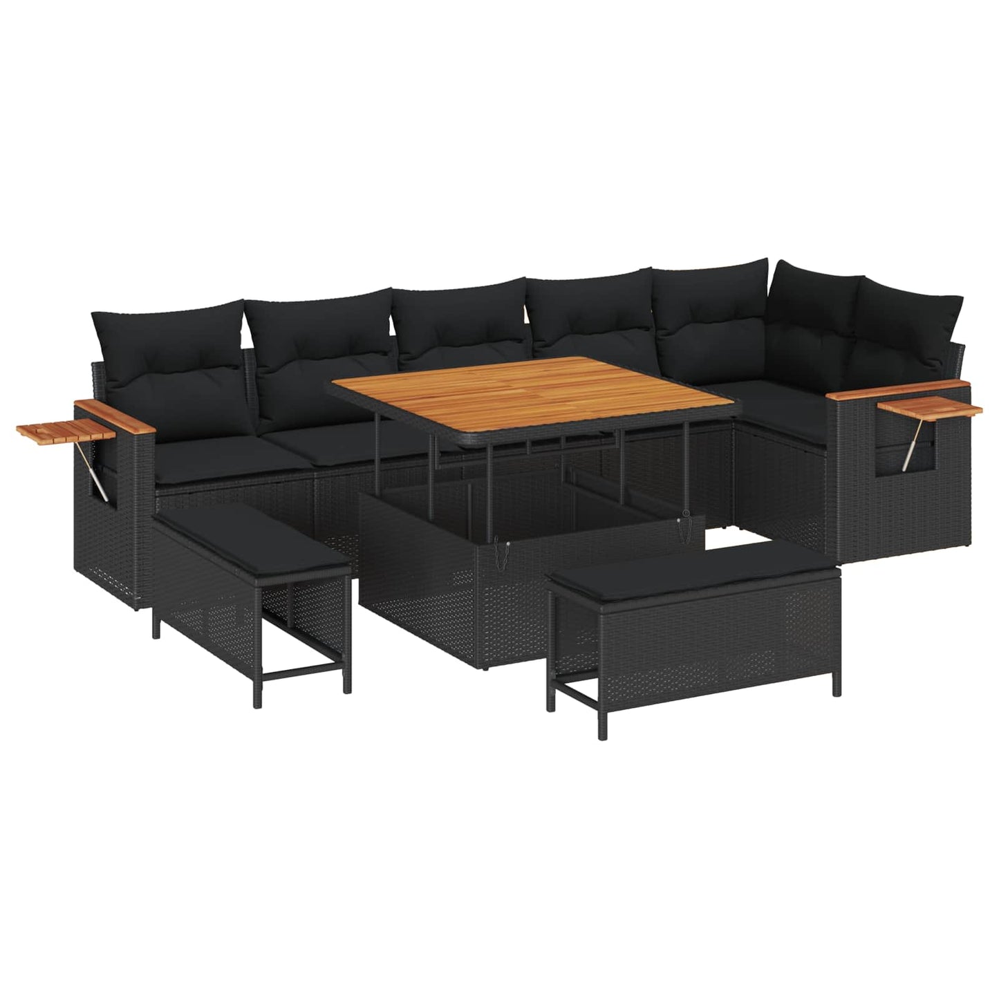 Tuinbankenset 9 pcs Zwart Poly rattan en gepoedercoat staal is nu te koop bij PeponiXL, paradijselijk wonen!