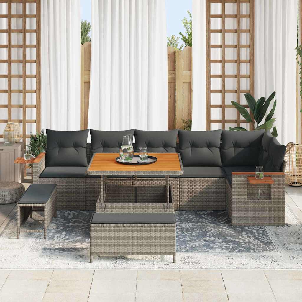 Tuinbankenset 9 pcs Grijs Poly rattan en gepoedercoat staal is nu te koop bij PeponiXL, paradijselijk wonen!