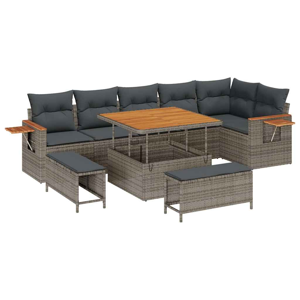 Tuinbankenset 9 pcs Grijs Poly rattan en gepoedercoat staal is nu te koop bij PeponiXL, paradijselijk wonen!